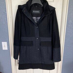 EUC Guess Black and Gray Wool Blend Coat